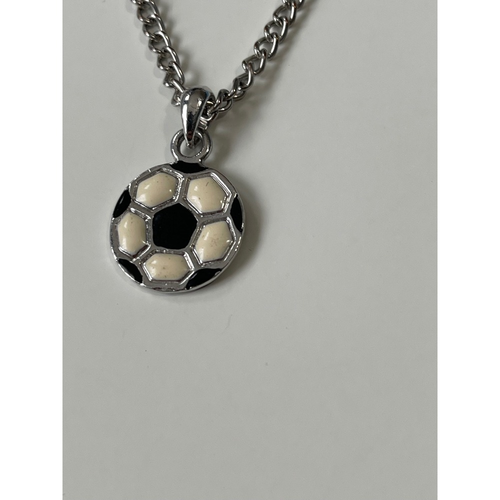 Silver Tone 2 pc set Soccer Ball Enamel and Rhinestone Chevron Necklace